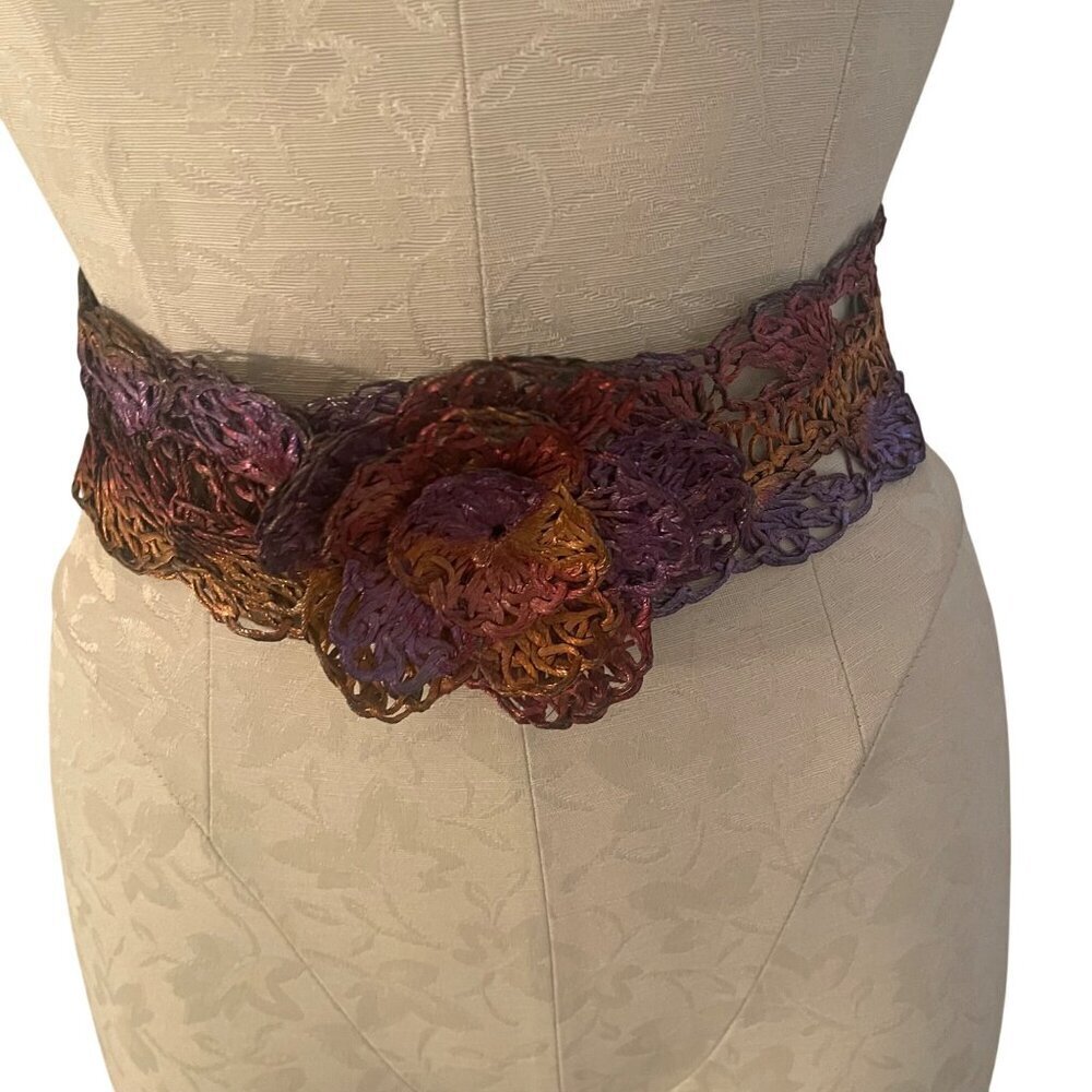 Vintage Womens Belt One Size Multicolor Hand Made Woven Wire Boho Festival